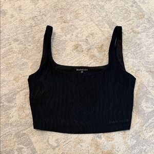 Bandier Black Textured Square-Neck Crop Tank Bra